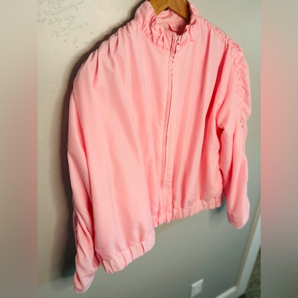 Vintage Bomber Jacket Windbreaker 80's Ken Pink by Abraxas Track Style SZ XL NEW - Picture 7 of 16